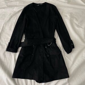 Zara Chic Black Suede Wrap Blazer Romper, Belted Minimalist Career Luxury size S